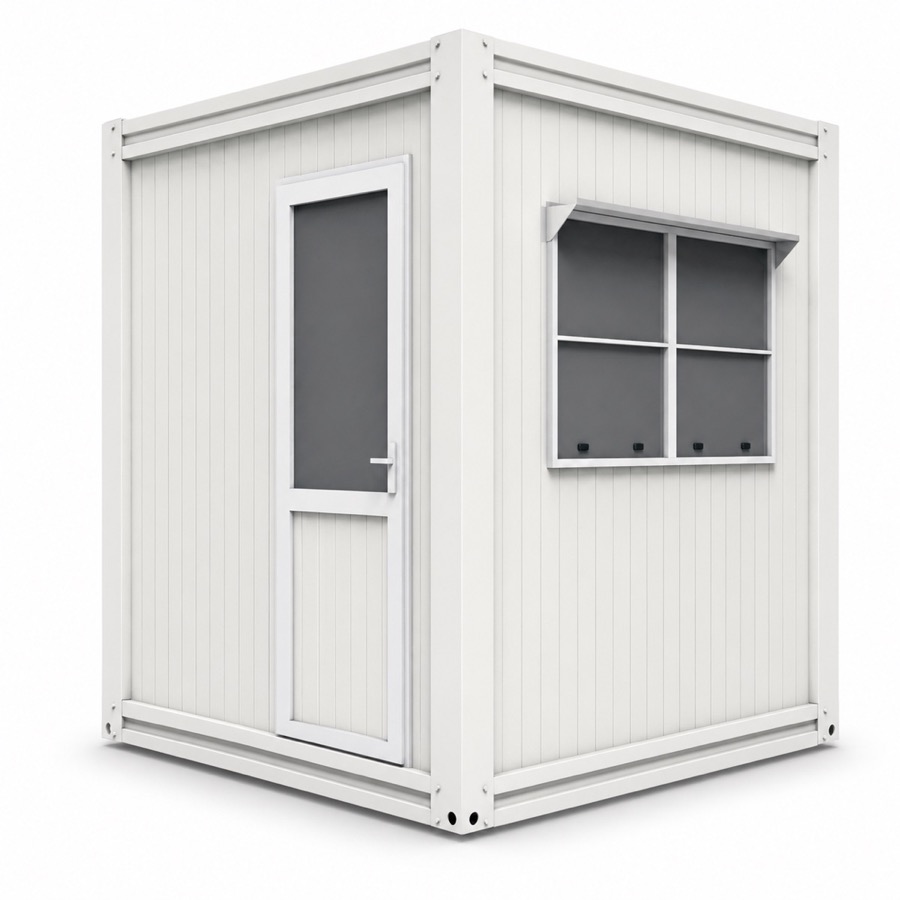 Caseta de guardia modular 2,20 × 2,20 m para acceso principal de empresa